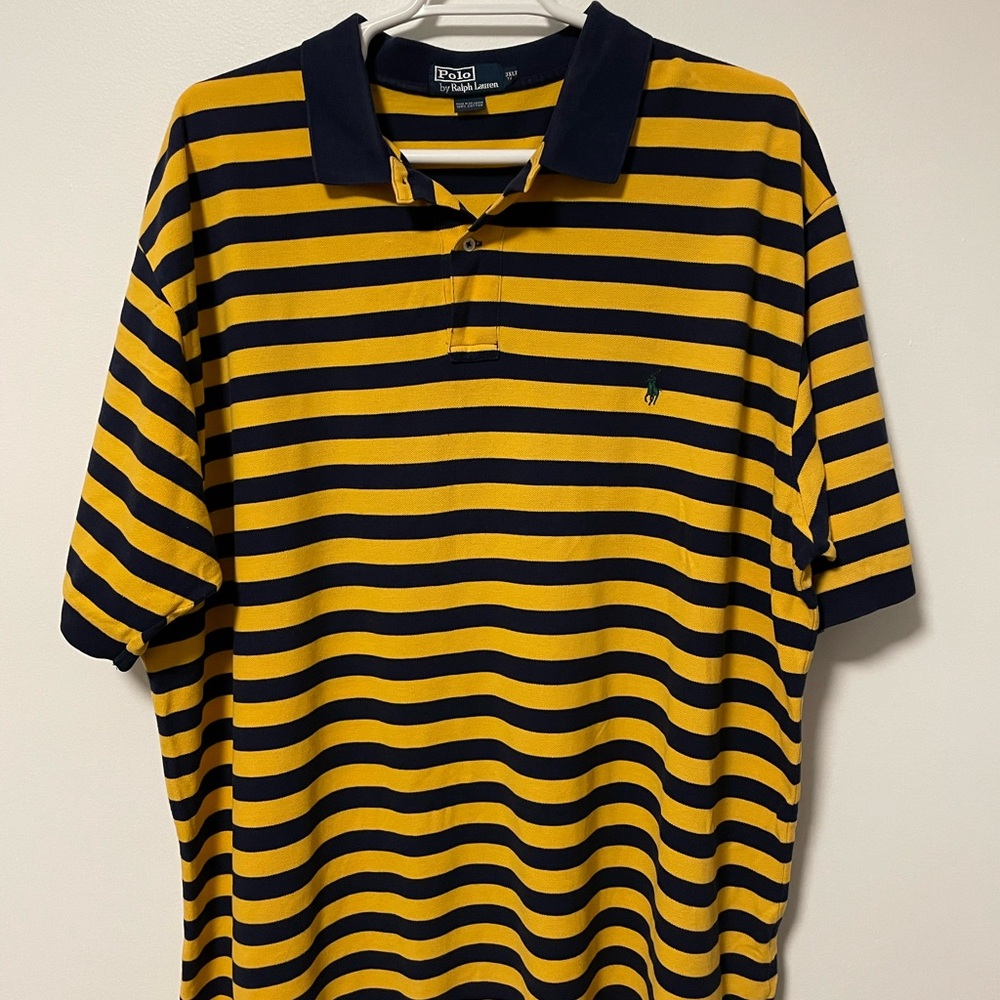Used, Ralph Lauren Polo Shirt Yellow and Navy Bold Stripes